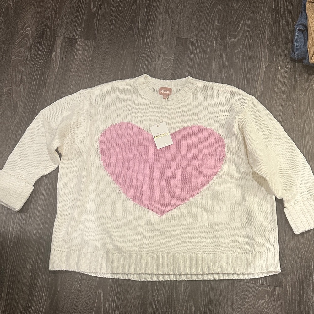 Show me your MuMu White Sweater with Pink Heart